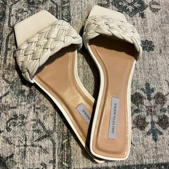 White Leather Square Toe Flats - Picture 2 of 4